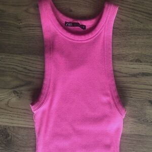zara hot pink midi body con tank dress size small